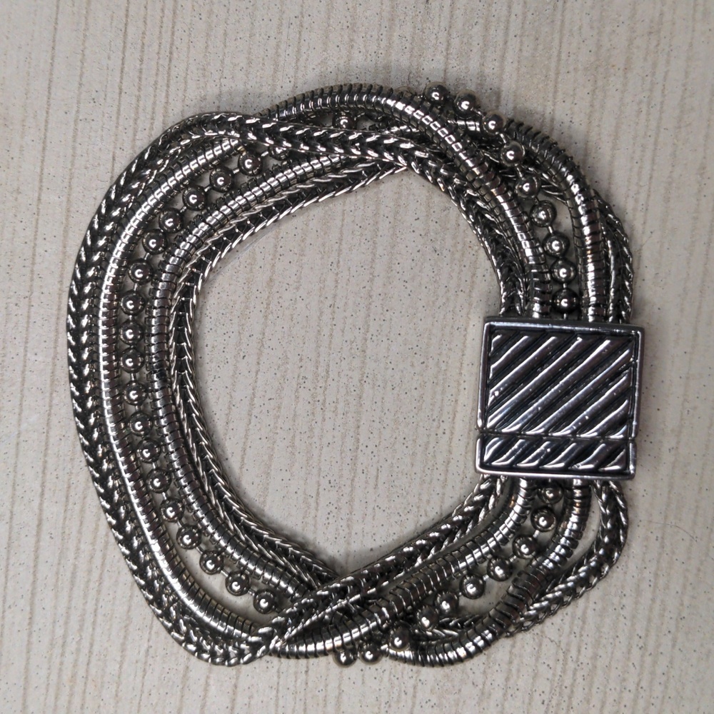 3/$15 Magnetic Bracelet Silver Tone 5 Strand Wide Dainty Byzantine Cuff Style